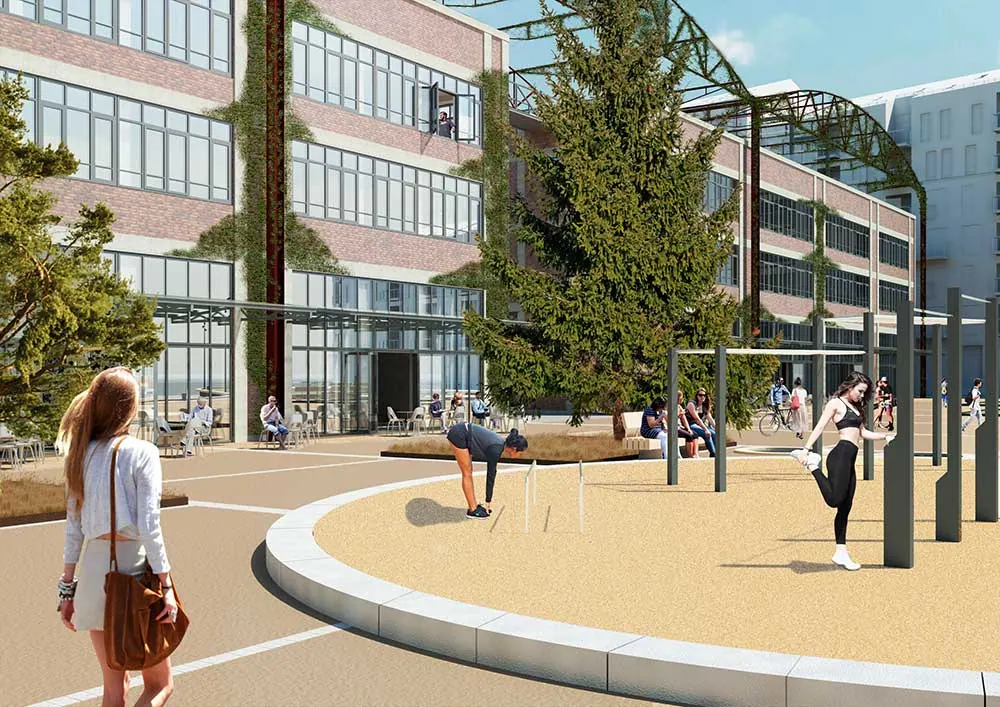 Model af Pladehallen med motionsområde