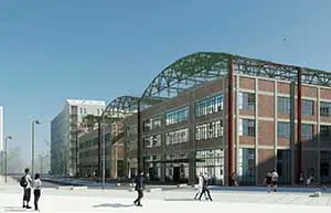Pladehallen set fra kajen med den oprindelige stålkonstruktion